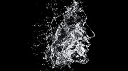 A splash of clear water against a black background, forming abstract shapes and patterns that highlight the purity and beauty of water.