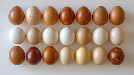 Variety of Chicken Eggs Displaying Different Shades of Brown and White