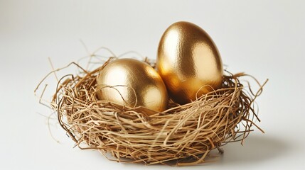 Golden Easter Eggs in Straw Nest PNG