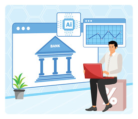 AI Driven Credit Risk Assessment. Man Analyzing Banking Data With Artificial Intelligence Tools.