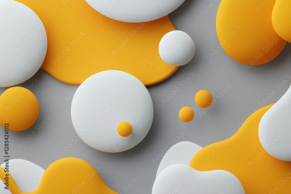 Poster dynamic movement of abstract shapes in contrasting colors on a subtle gray background, moving shapes