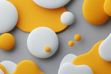 Dynamic movement of abstract shapes in contrasting colors on a subtle gray background, moving shapes on gray background