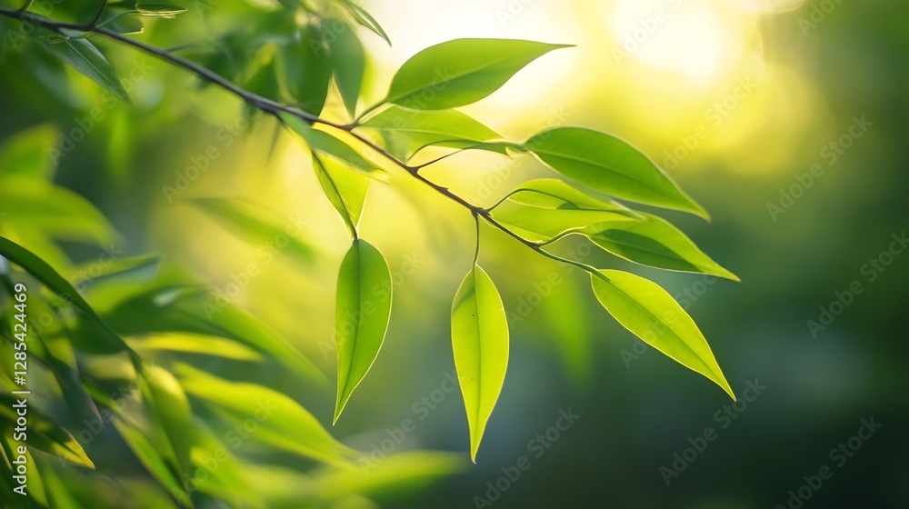 Poster macro shot of green leaves with soft focus background in nature : generative ai