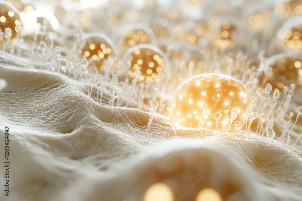 Poster rapid multiplication of cells illustrated in cgi, showcasing dynamic growth and intricate structures