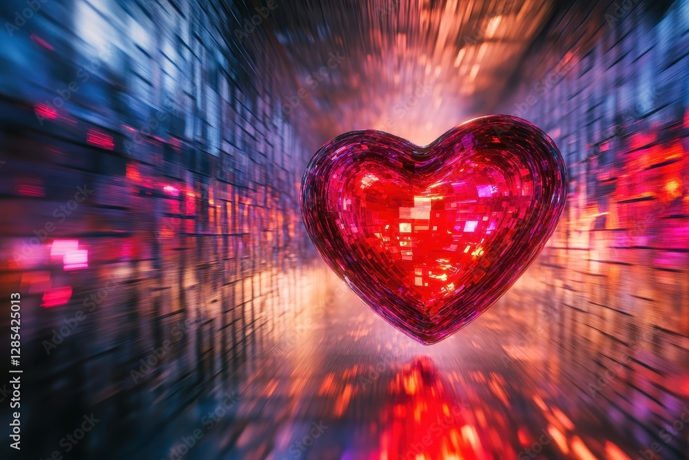 Poster Vibrant heart shape movement background creates a mesmerizing visual display of love and emotion, heart shape movement background