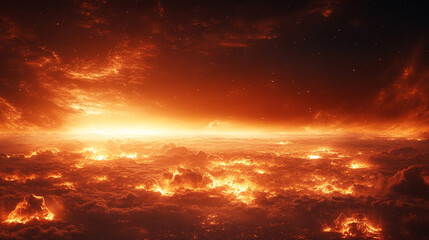 Fototapeta premium Blazing sun dominates a parched landscape symbolizing global overheating Intense heat waves and cracked earth represent climate change urgency and the impact of extreme solar radiation on the planet