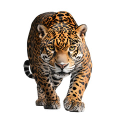 Obraz premium Melanistic jaguar walk stealthily isolated die cut 