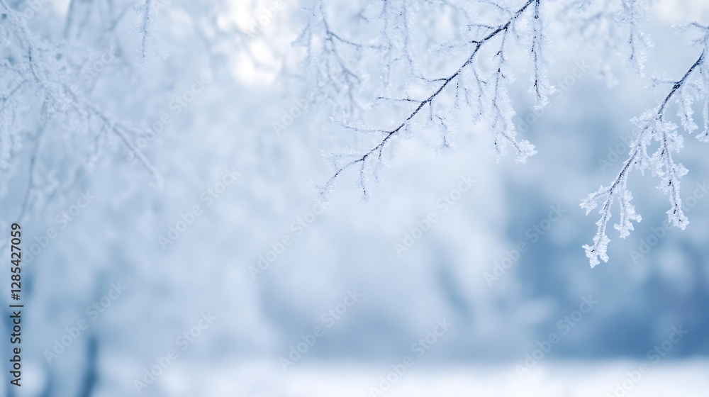 Aufkleber beautiful frost covered branches in winter landscape with soft blurred background : generative ai