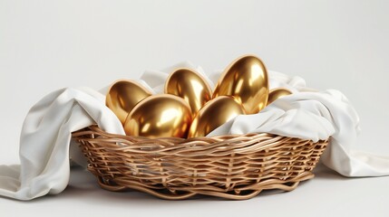 Luxurious Golden Easter Eggs on Silky Fabric PNG