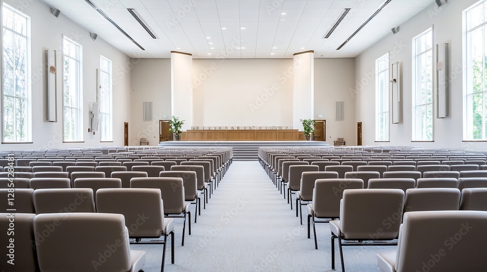 Poster spacious modern auditorium with rows of chairs and bright interior ready for an event : generative a