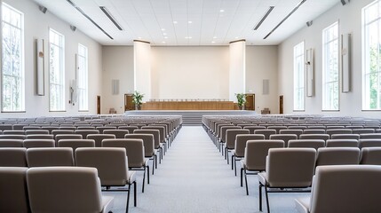 Spacious Modern Auditorium with Rows of Chairs and Bright Interior Ready for an Event : Generative AI