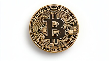 Close-up of a gold and black cryptocurrency coin, featuring intricate detailing and a prominent symbol.