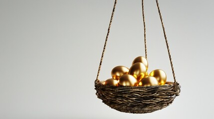 Golden Easter Eggs in Wicker Basket