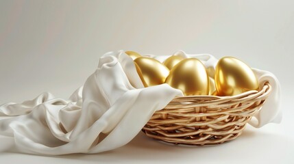 Golden Easter Eggs Nestled in Spring Blossoms