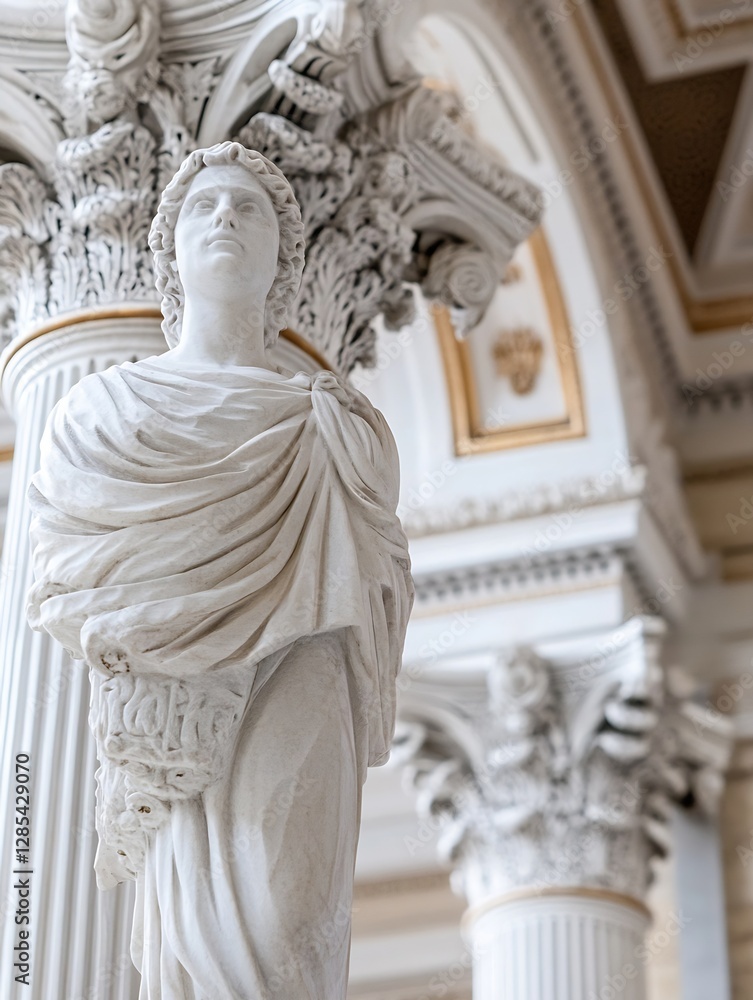 Aufkleber classical marble statue in ornate interior with decorative columns and architectural details : gener