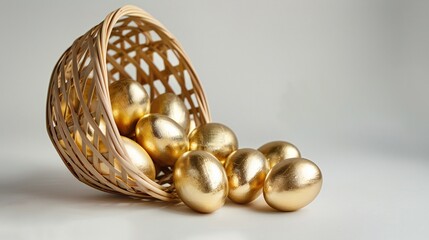 Golden Easter Eggs in Wicker Basket