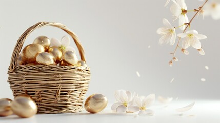 Golden Easter Eggs in Basket