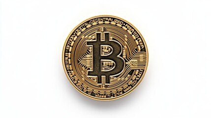 Close-up of a gold-colored cryptocurrency coin featuring a stylized 'B' symbol against a white background.