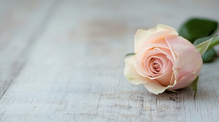 Beautiful pink rose on wooden surface in soft natural light for floral design and decoration : Generative AI