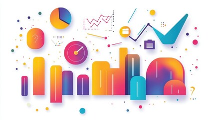 A creative infographic chart clipart, business concept element, vector style, multicolor palette, isolated on white background.