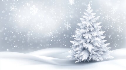 Obraz premium A white Christmas tree with sparkling snowflakes on a blurred background, creating a perfect backdrop for sending warm holiday wishes on a Christmas card.