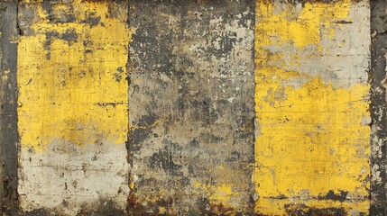 Distressed Wall Texture with Yellow and Gray Paint Stripping Off