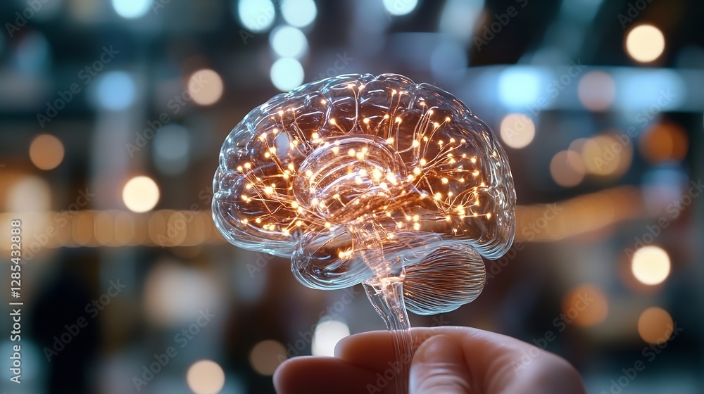 Aufkleber transparent brain model with glowing lights symbolizing creativity and intelligence : generative ai