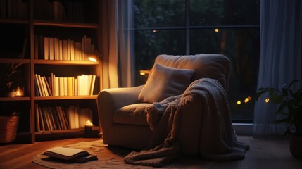 Cozy Reading Nook by Window at Night