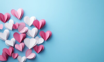 Fototapeta premium a collection of lovely paper hearts on blue background creating a romantic atmosphere