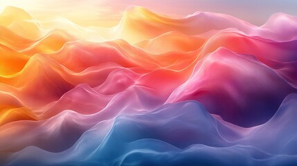 Obraz premium A vibrant abstract landscape features colorful waves and soft clouds The scene evokes a sense of tranquility and creativity, blending pastel colors with smooth curves