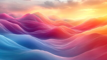 A vibrant abstract landscape features colorful waves and soft clouds The scene evokes a sense of tranquility and creativity, blending pastel colors with smooth curves