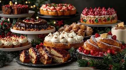 Christmas Dessert Display with Festive Decorations