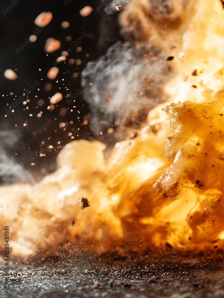 Poster explosive action shot of a powerful fire and smoke explosion : generative ai