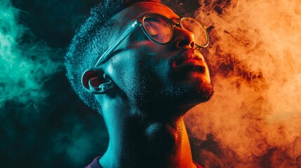 Portrait of a stylish man in colorful smoke