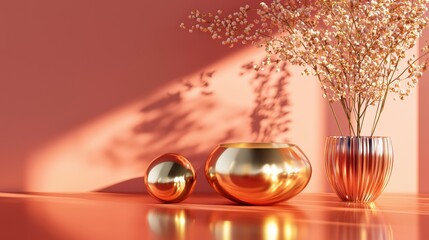 Obraz premium Golden decorative objects under warm lighting