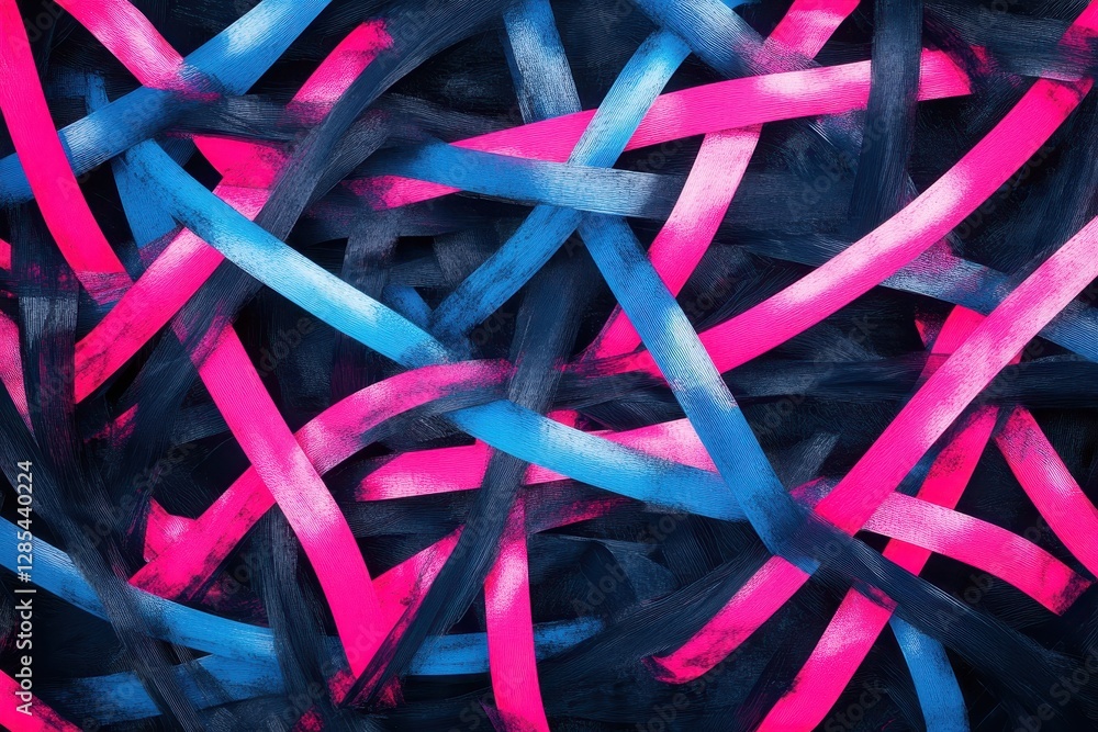 Poster abstract background featuring vibrant pink and blue neon lines swirling in a dynamic pattern, cycled