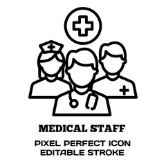 Medical Staff symbol, featuring an editable stroke outline icon isolated on white background flat vector illustration. Pixel perfect
