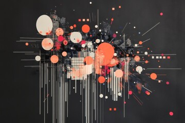 Dynamic financial data processing visualization against a grey background with abstract elements, financial data processing over grey background