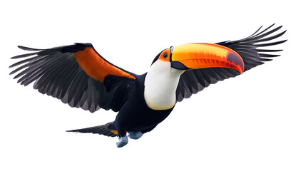 Obraz premium toucan in flight isolated on transparent background cutout