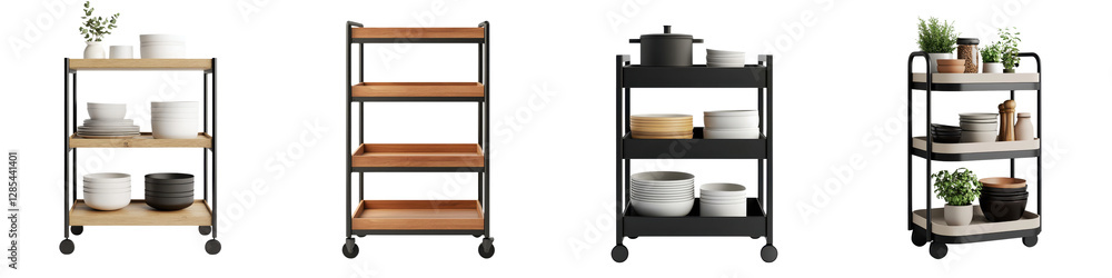 Poster assorted shelving units and storage carts in various materials styles and for organizing and display
