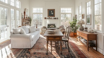 Cozy Living Room With Natural Light, Comfortable Seating, and Rustic Decor in a Serene Home Setting