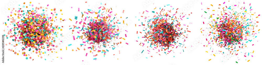 Poster vibrant bursts of multicolored confetti explosively scattering and floating through the air creating