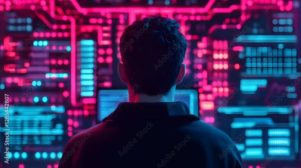 Poster a person hacking into a massive core to shut it down amid a desperate cybersecurity crisis