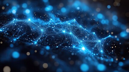 A vibrant network of interconnected nodes and strands representing blockchain technology, showcasing its dynamic and complex structure. explaining the decentralized nature of cryptocurrency