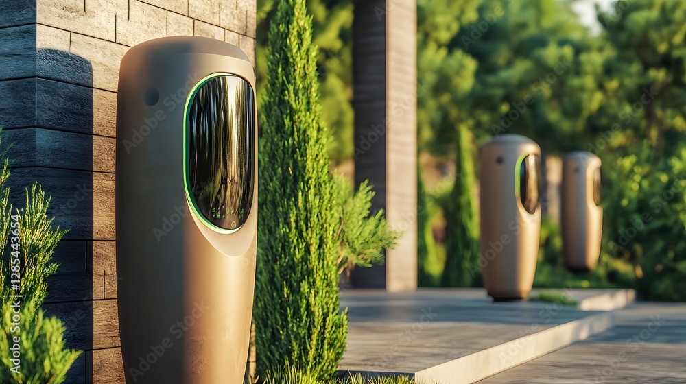Poster futuristic home defense system with bots blending functionality and cutting-edge design