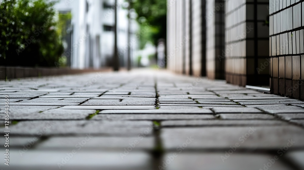 Poster Charming Cobblestone Pathway Surrounded by Lush Greenery in Urban Setting : Generative AI