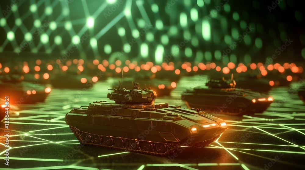 Aufkleber ai-powered futuristic mech fleet synced via holographic command system
