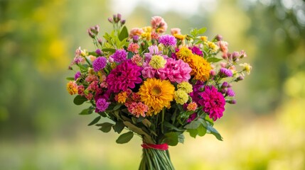 Bright Bouquet of Wildflowers in a Golden Wheat Field During a Cloudy Afternoon Sky in Late Summer