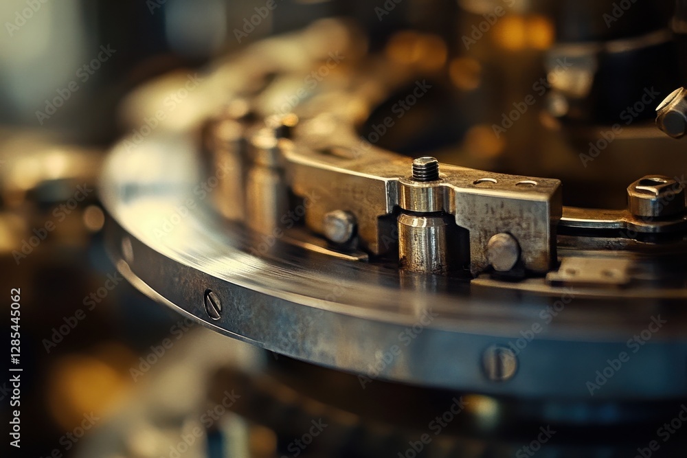 Poster close up view of a record player head highlighting intricate mechanics and craftsmanship, gorgeous c