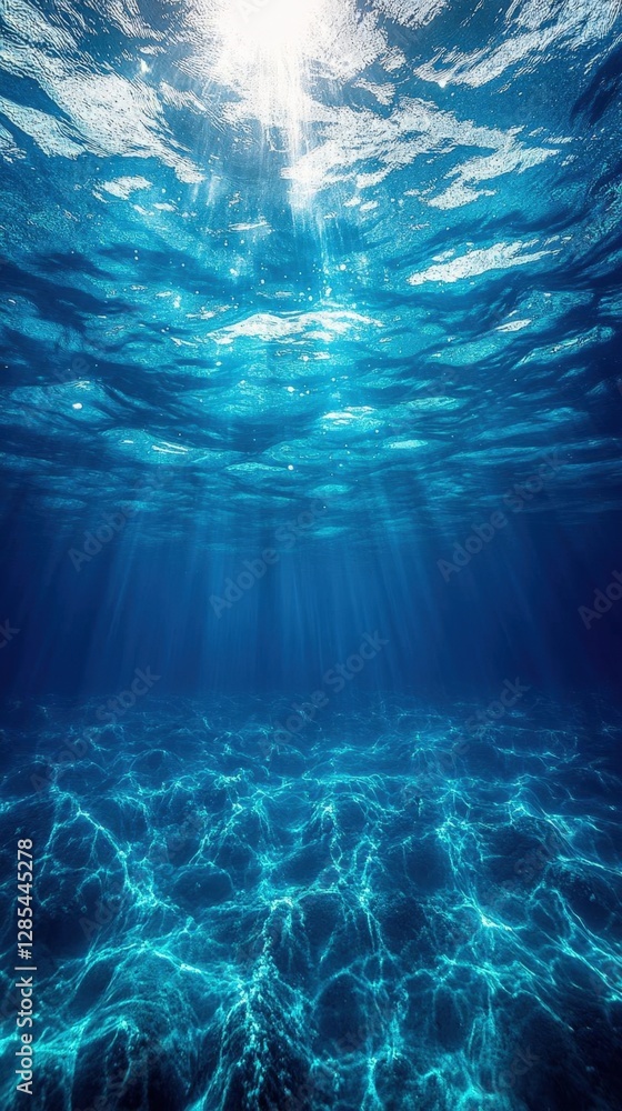 Poster sunlight streaming through azure waters creating a tranquil underwater scene with reflective pattern